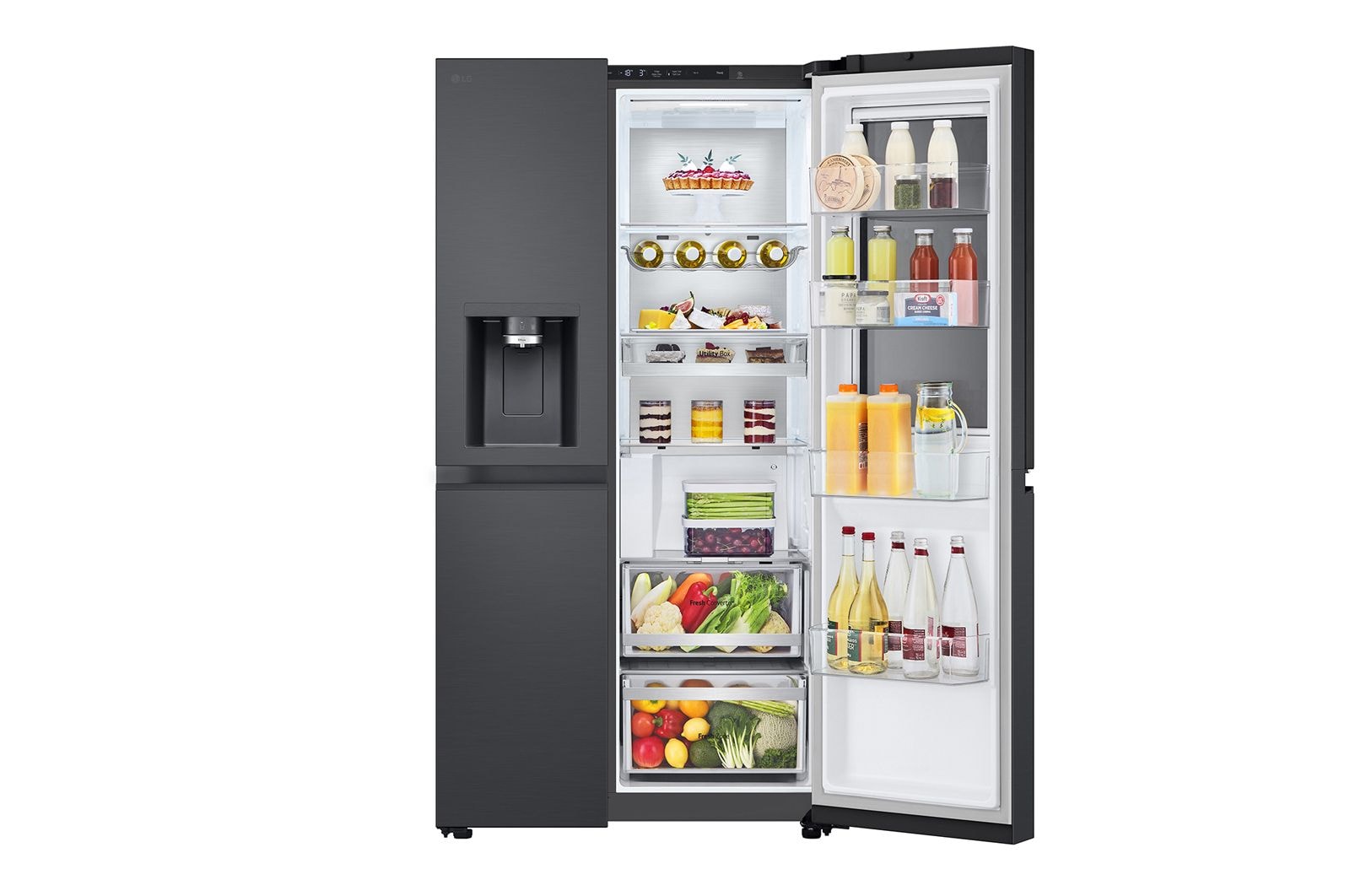 LG 628L InstaView Door in Door™ Side by Side (Essence Black), Energiklasse D, Vand-/isdispenser med vandtilkobling, Smart Diagnosis™ med Wi-Fi, GSXE90EVAD