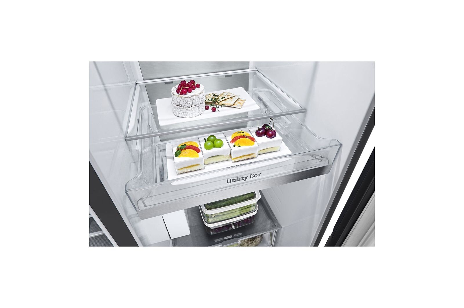 LG 628L InstaView Door in Door™ Side by Side (Essence Black), Energiklasse D, Vand-/isdispenser med vandtilkobling, Smart Diagnosis™ med Wi-Fi, GSXE90EVAD
