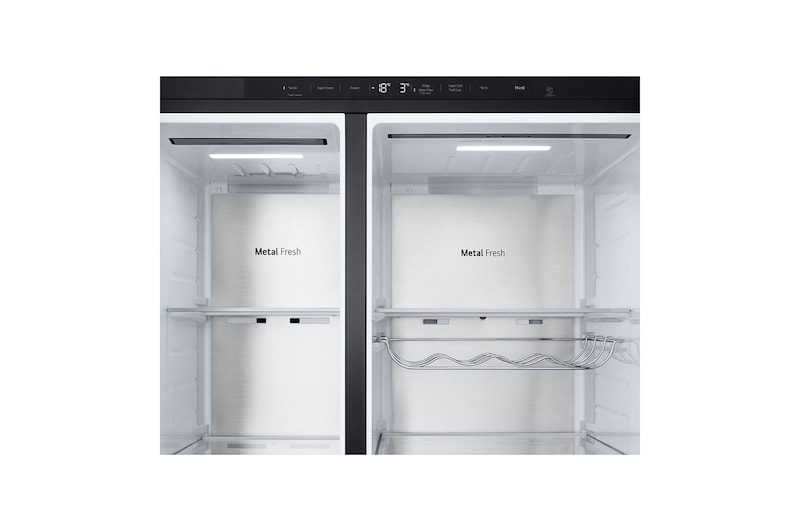 LG 628L InstaView Door in Door™ Side by Side (Essence Black), Energiklasse D, Vand-/isdispenser med vandtilkobling, Smart Diagnosis™ med Wi-Fi, GSXE90EVAD