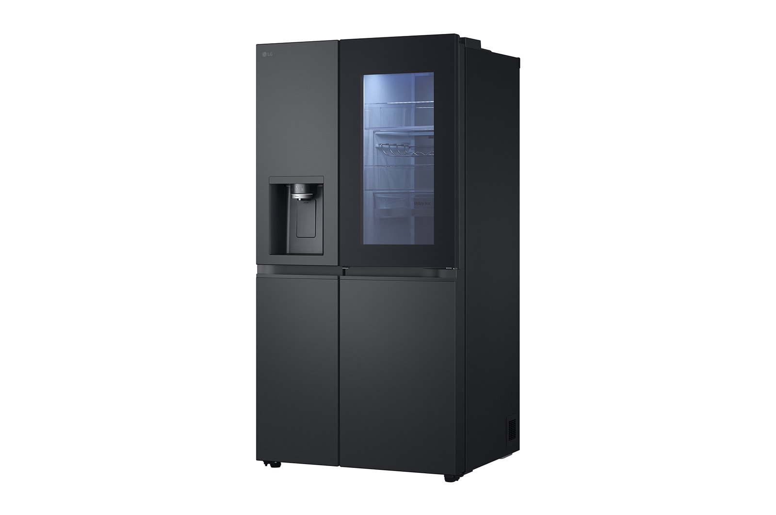 LG 628L InstaView Door in Door™ Side by Side (Essence Black), Energiklasse D, Vand-/isdispenser med vandtilkobling, Smart Diagnosis™ med Wi-Fi, GSXE90EVAD