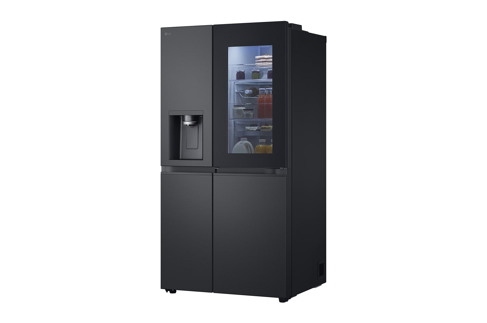 LG 628L InstaView Door in Door™ Side by Side (Essence Black), Energiklasse D, Vand-/isdispenser med vandtilkobling, Smart Diagnosis™ med Wi-Fi, GSXE90EVAD