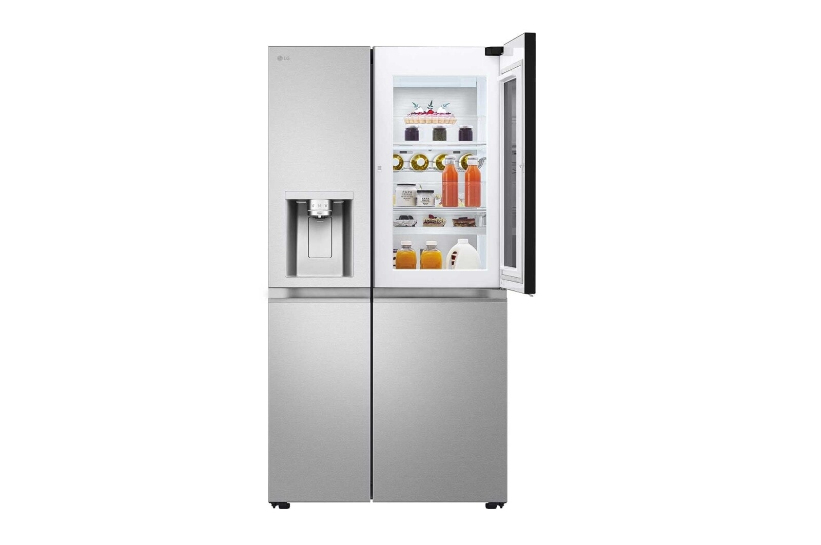 LG 628L InstaView Door in Door™ Side by Side (Metal Sorbet), Energiklasse D, Vand-/isdispenser med vandtilkobling, Smart Diagnosis™ med Wi-Fi, GSXE90MBAD