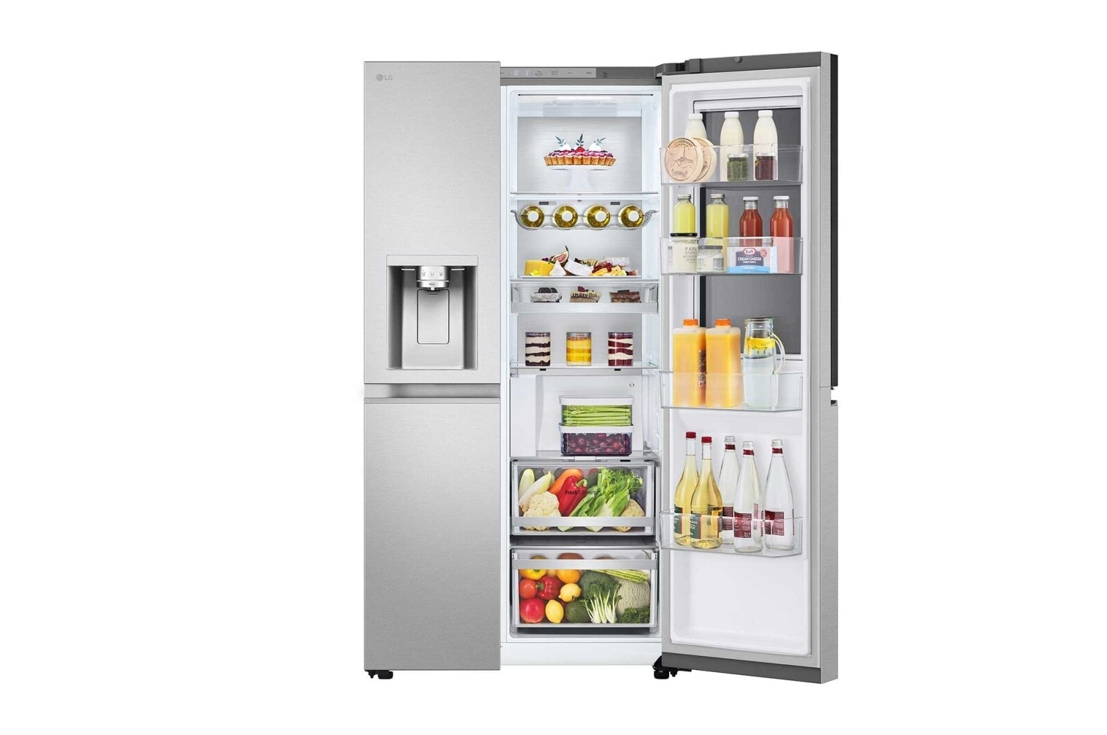 LG 628L InstaView Door in Door™ Side by Side (Metal Sorbet), Energiklasse D, Vand-/isdispenser med vandtilkobling, Smart Diagnosis™ med Wi-Fi, GSXE90MBAD