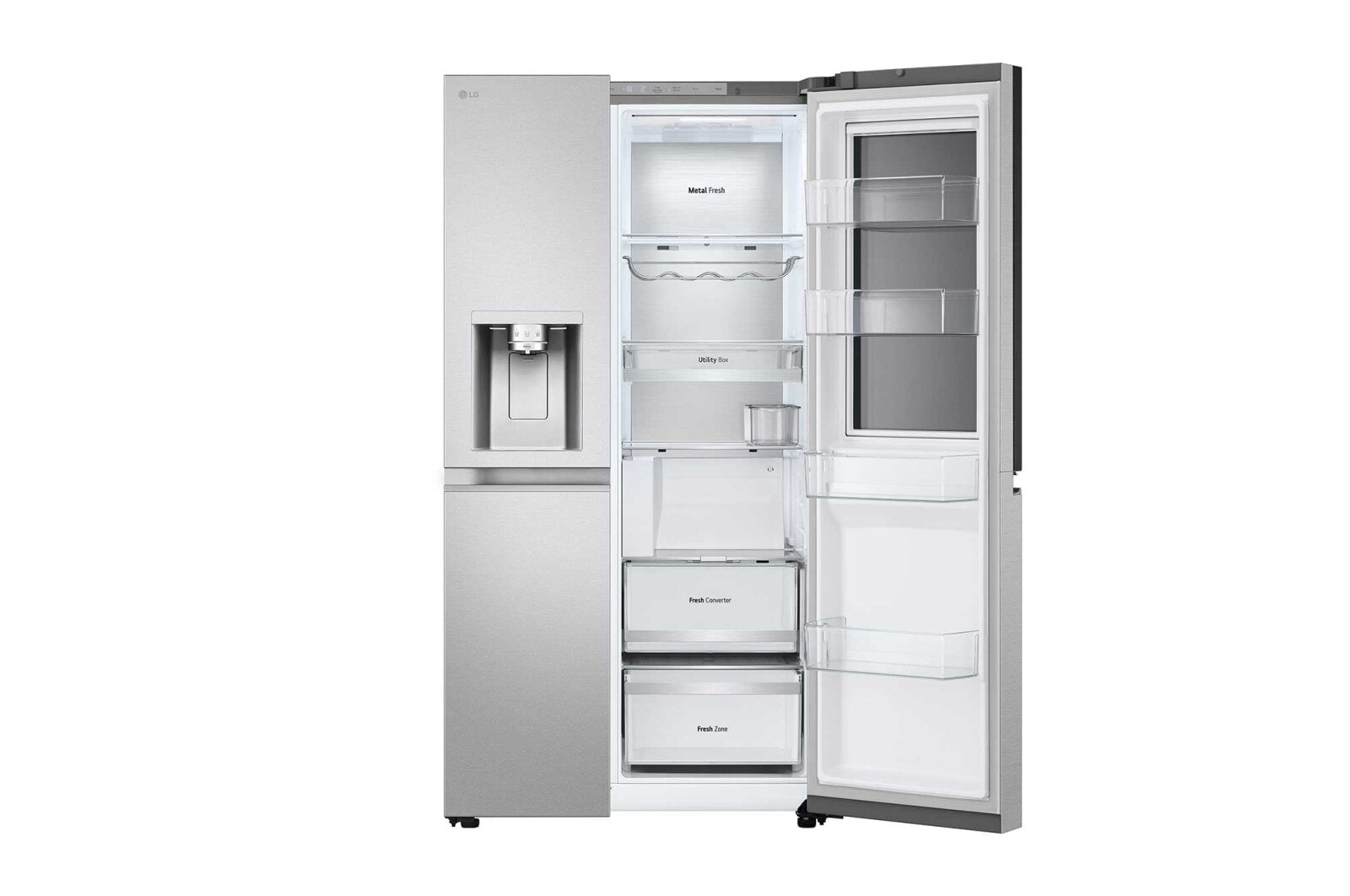 LG 628L InstaView Door in Door™ Side by Side (Metal Sorbet), Energiklasse D, Vand-/isdispenser med vandtilkobling, Smart Diagnosis™ med Wi-Fi, GSXE90MBAD