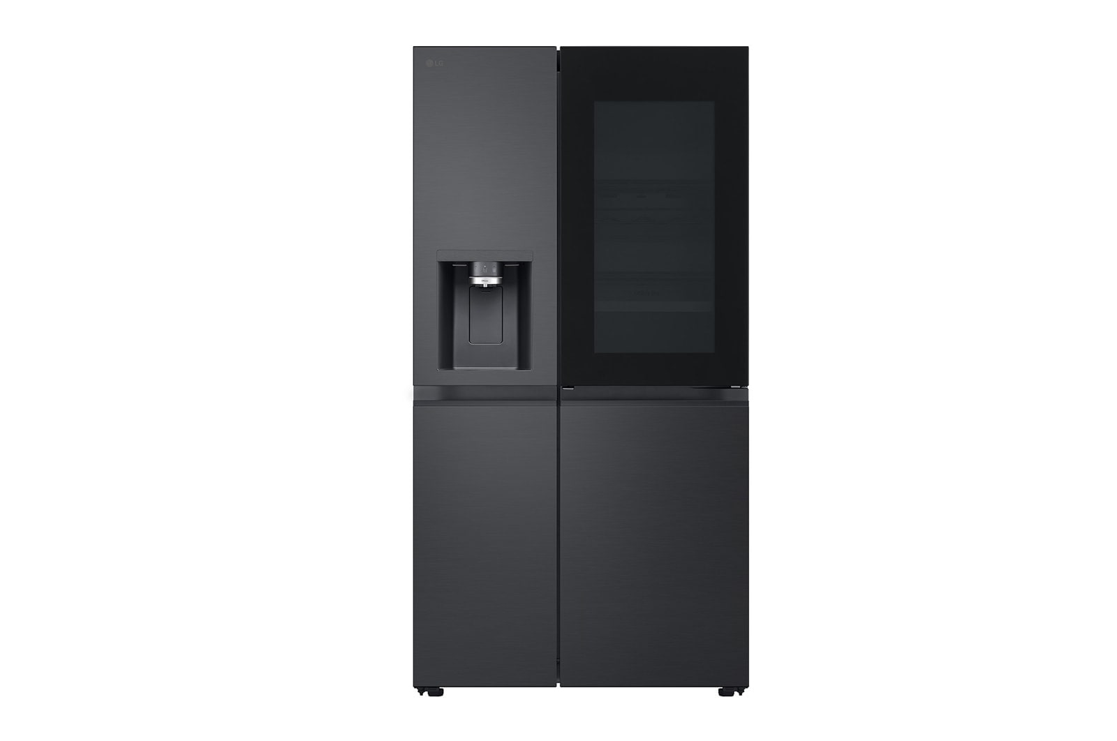 LG 628L InstaView Door in Door™ Side by Side (Essence Black), Energiklasse D, Vand-/isdispenser uden vandtilkobling, Smart Diagnosis™ med Wi-Fi, GSXE91EVAD