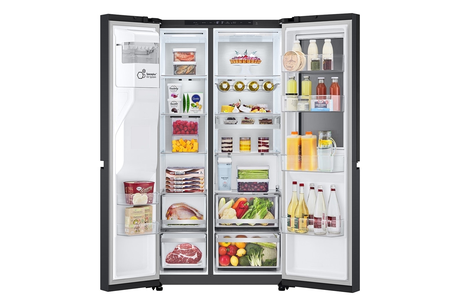 LG 628L InstaView Door in Door™ Side by Side (Essence Black), Energiklasse D, Vand-/isdispenser uden vandtilkobling, Smart Diagnosis™ med Wi-Fi, GSXE91EVAD
