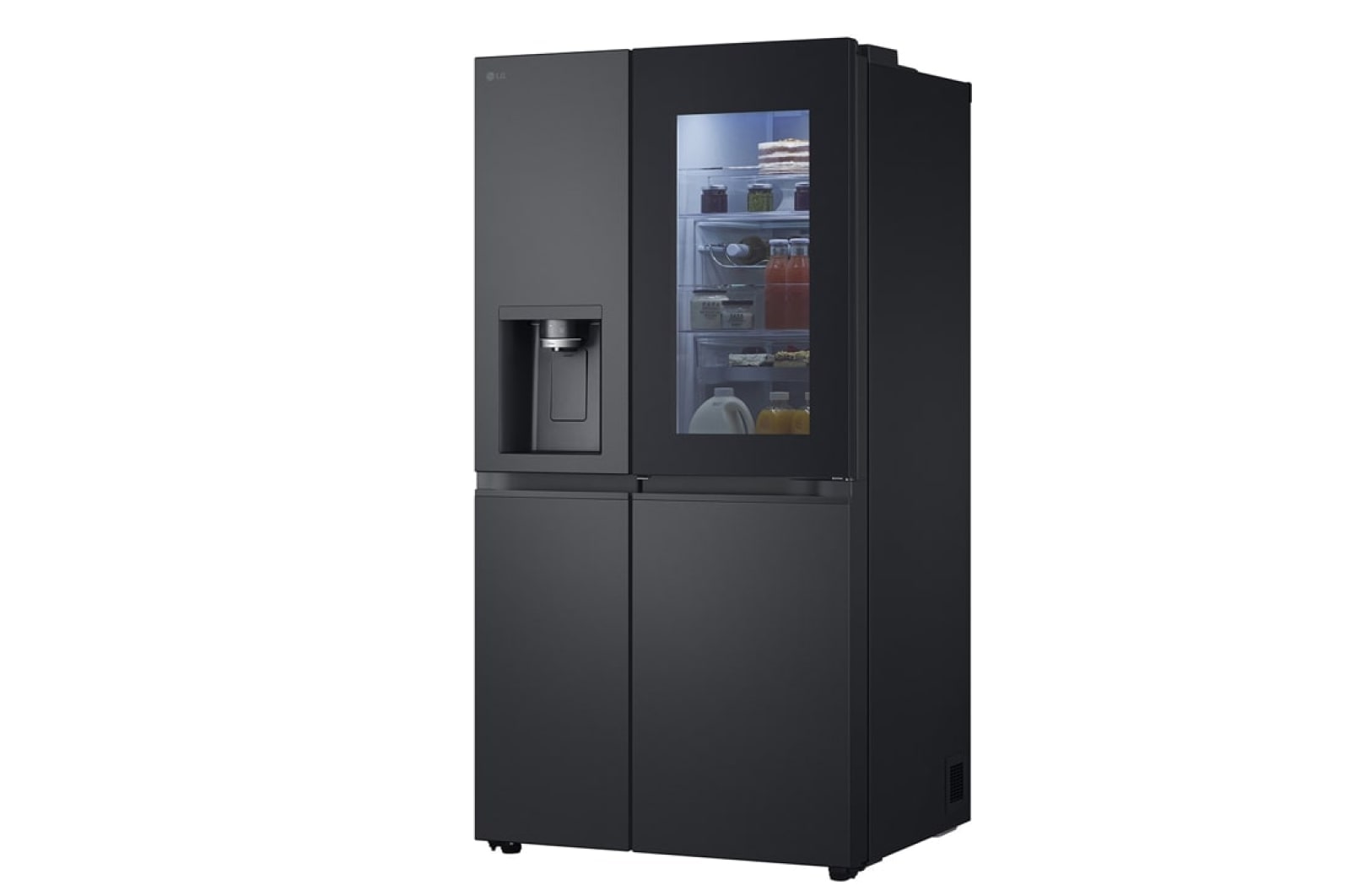 LG 628L InstaView Door in Door™ Side by Side (Essence Black), Energiklasse D, Vand-/isdispenser uden vandtilkobling, Smart Diagnosis™ med Wi-Fi, GSXE91EVAD