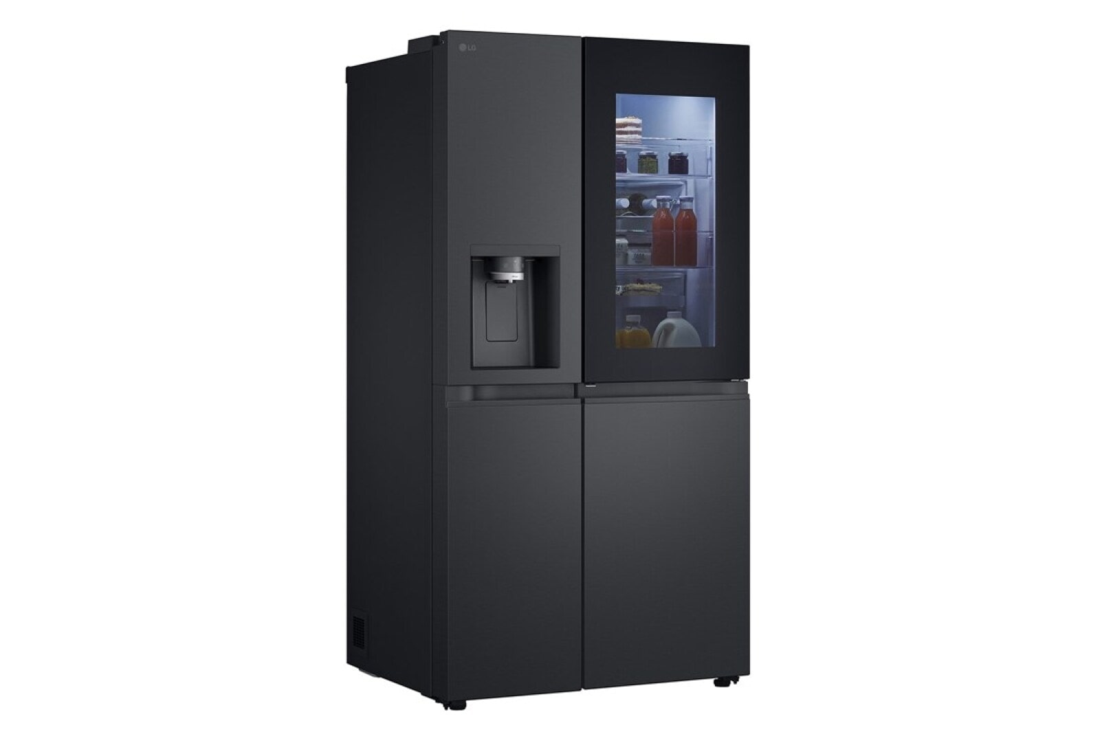 LG 628L InstaView Door in Door™ Side by Side (Essence Black), Energiklasse D, Vand-/isdispenser uden vandtilkobling, Smart Diagnosis™ med Wi-Fi, GSXE91EVAD