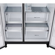 LG 628L InstaView Door in Door™ Side by Side (Essence Black), Energiklasse D, Vand-/isdispenser uden vandtilkobling, Smart Diagnosis™ med Wi-Fi, GSXE91EVAD