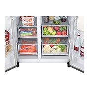 LG 635L InstaView Door in Door™ Side by Side (Brushed Steel), Energiklasse E, Vand-/isdispenser med vandtilkobling, Smart Diagnosis™ med Wi-Fi, GSXV90BSAE