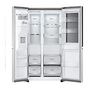 LG 635L InstaView Door in Door™ Side by Side (Brushed Steel), Energiklasse E, Vand-/isdispenser med vandtilkobling, Smart Diagnosis™ med Wi-Fi, GSXV90BSAE