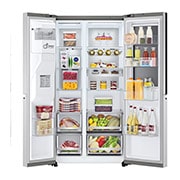 LG 635L InstaView Door in Door™ Side by Side (Brushed Steel), Energiklasse E, Vand-/isdispenser med vandtilkobling, Smart Diagnosis™ med Wi-Fi, GSXV90BSAE