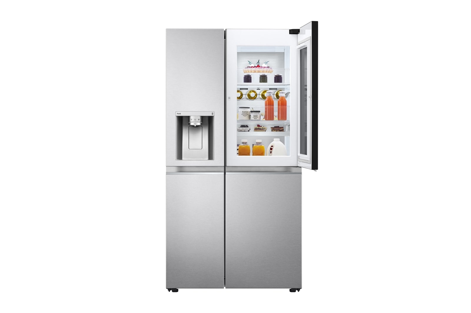 LG 635L InstaView Door in Door™ Side by Side (Brushed Steel), Energiklasse E, Vand-/isdispenser med vandtilkobling, Smart Diagnosis™ med Wi-Fi, GSXV90BSAE