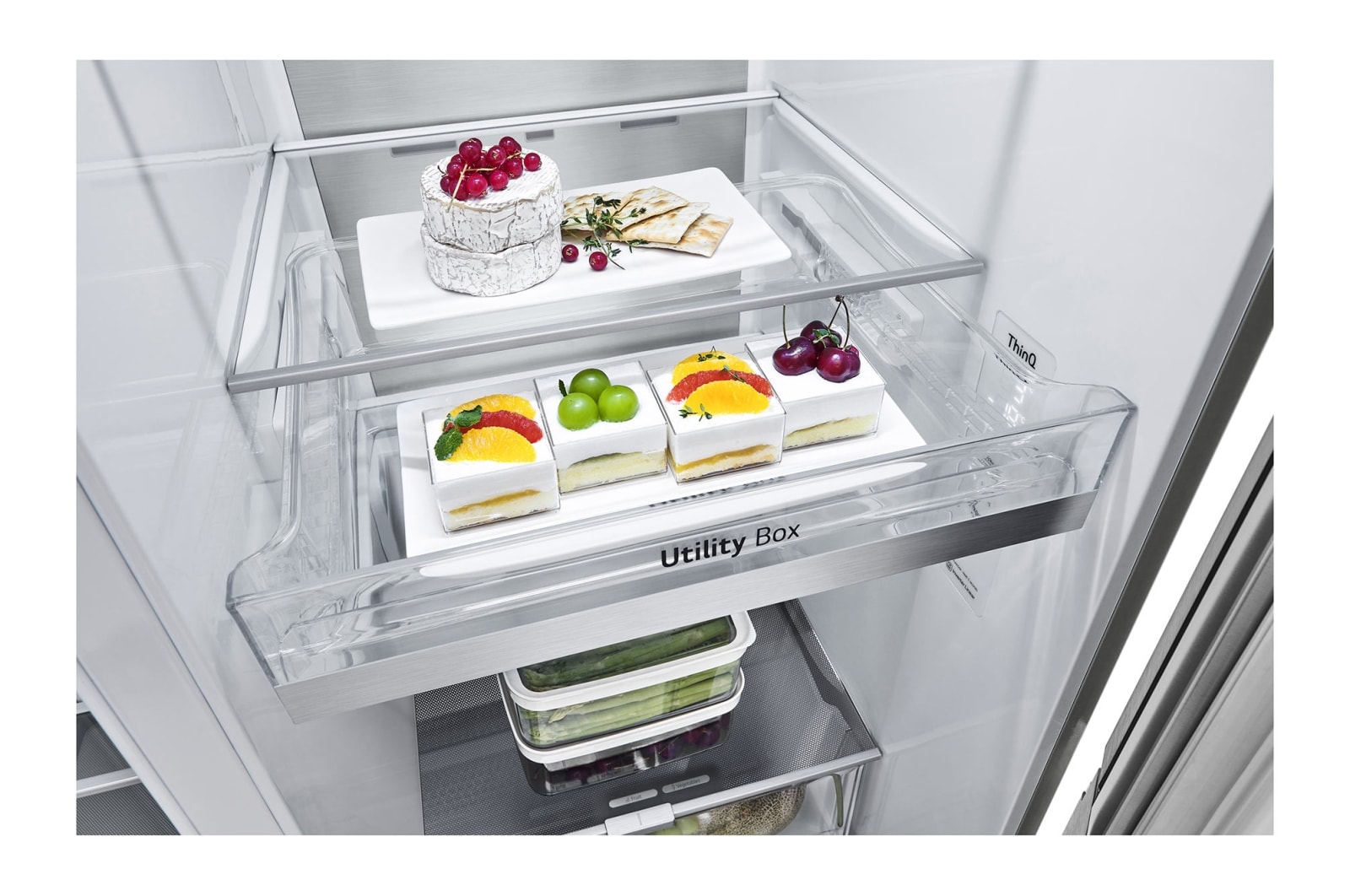 LG 635L InstaView Door in Door™ Side by Side (Brushed Steel), Energiklasse E, Vand-/isdispenser med vandtilkobling, Smart Diagnosis™ med Wi-Fi, GSXV90BSAE