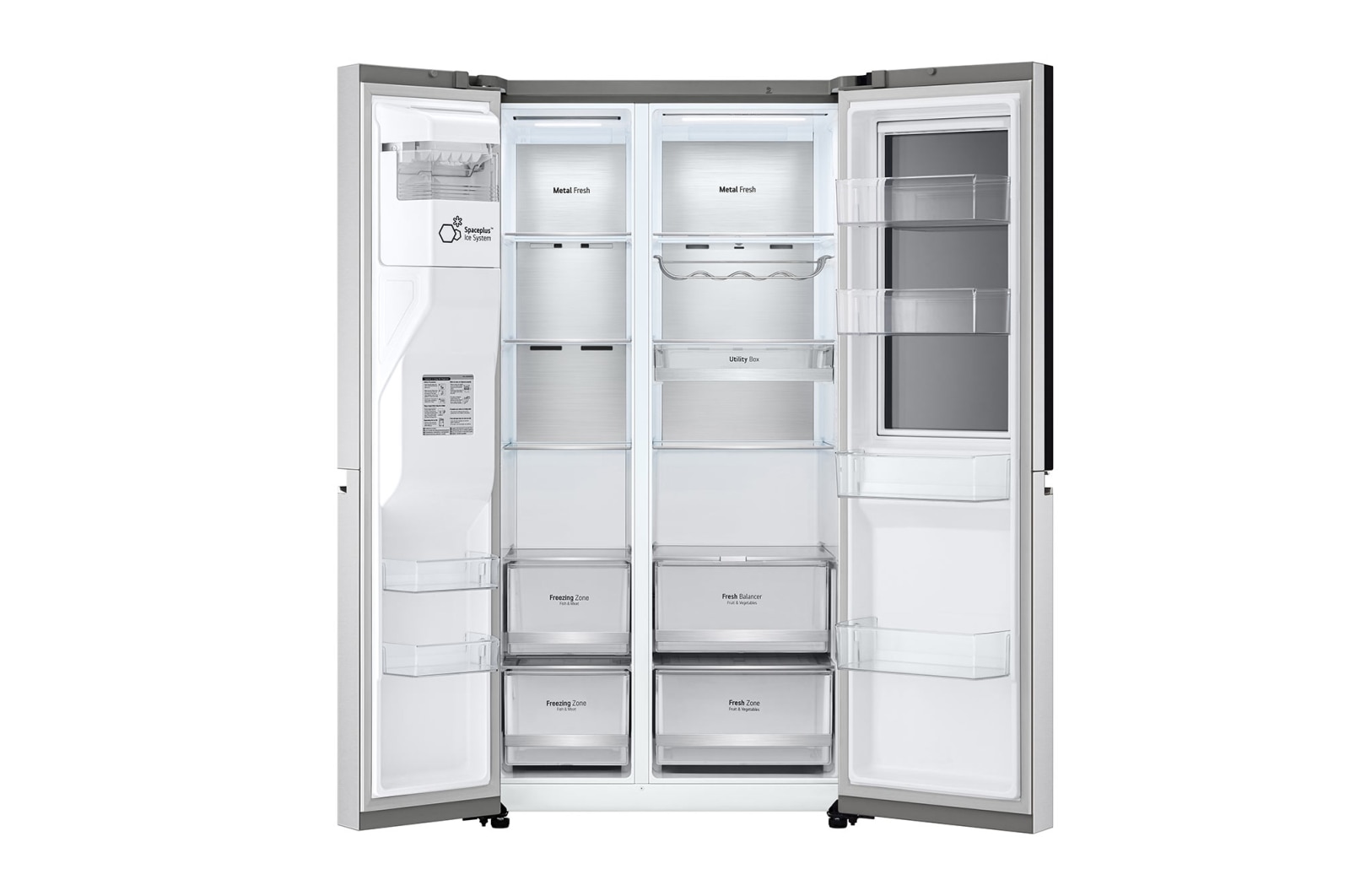 LG 635L InstaView Door in Door™ Side by Side (Brushed Steel), Energiklasse E, Vand-/isdispenser med vandtilkobling, Smart Diagnosis™ med Wi-Fi, GSXV90BSAE
