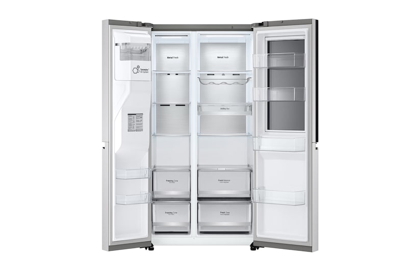 LG 635L InstaView Door in Door™ Side by Side (Brushed Steel), Energiklasse E, Vand-/isdispenser med vandtilkobling, Smart Diagnosis™ med Wi-Fi, GSXV90BSAE
