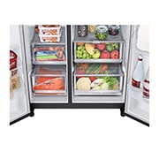LG 635L InstaView Door in Door™ Side by Side (Matte Black Steel), Energiklasse E, Vand-/isdispenser med vandtilkobling, Smart Diagnosis™ med Wi-Fi, GSXV90MCAE