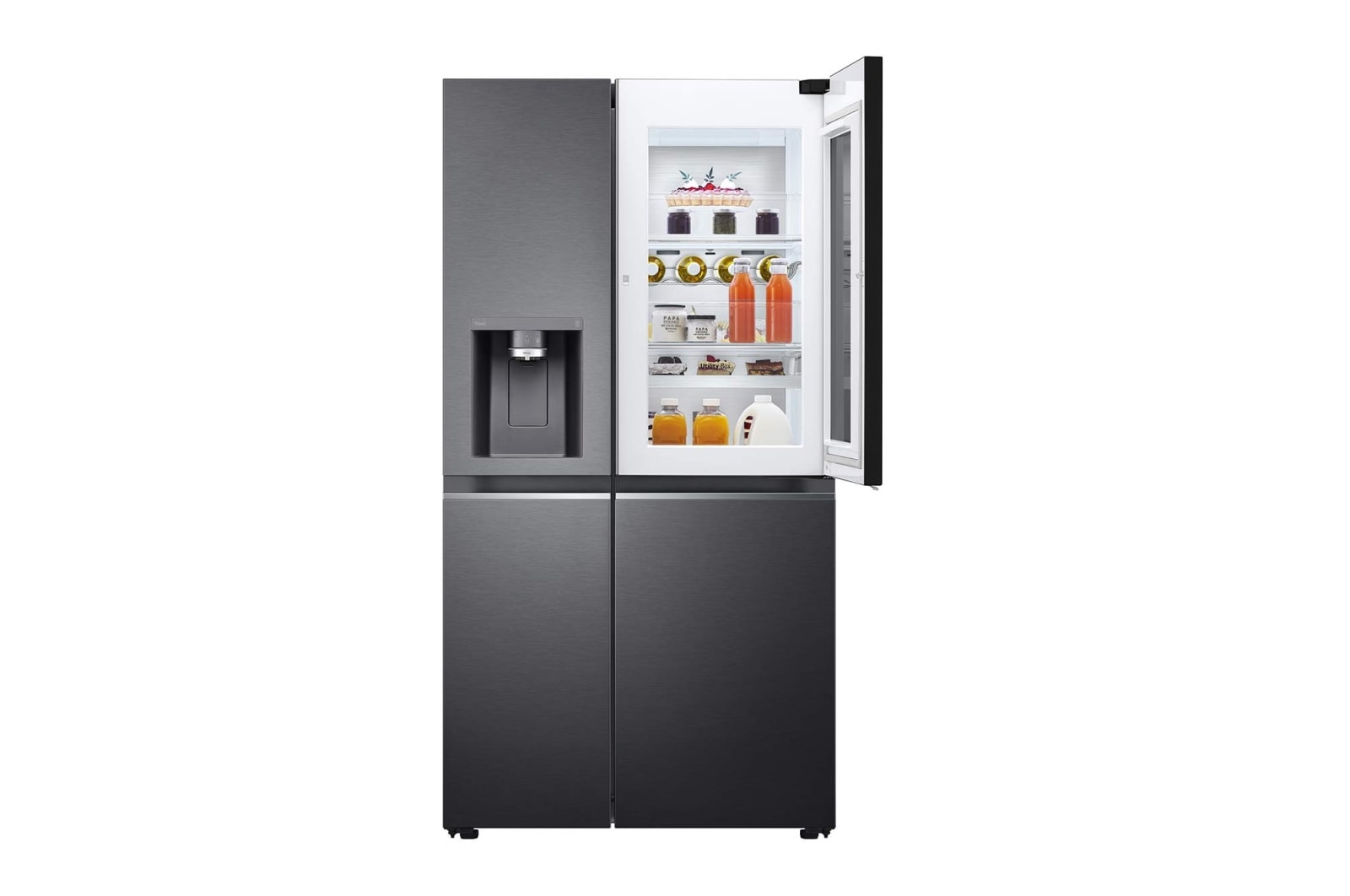 LG 635L InstaView Door in Door™ Side by Side (Matte Black Steel), Energiklasse E, Vand-/isdispenser med vandtilkobling, Smart Diagnosis™ med Wi-Fi, GSXV90MCAE
