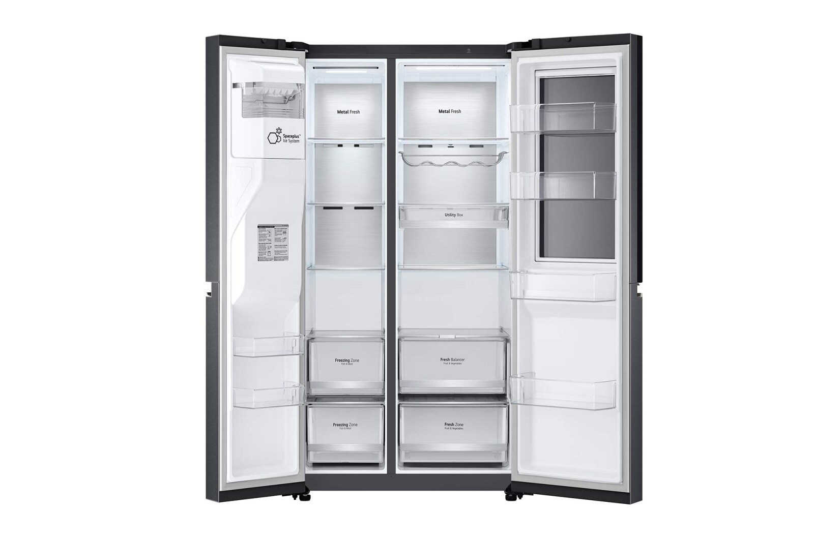 LG 635L InstaView Door in Door™ Side by Side (Matte Black Steel), Energiklasse E, Vand-/isdispenser med vandtilkobling, Smart Diagnosis™ med Wi-Fi, GSXV90MCAE