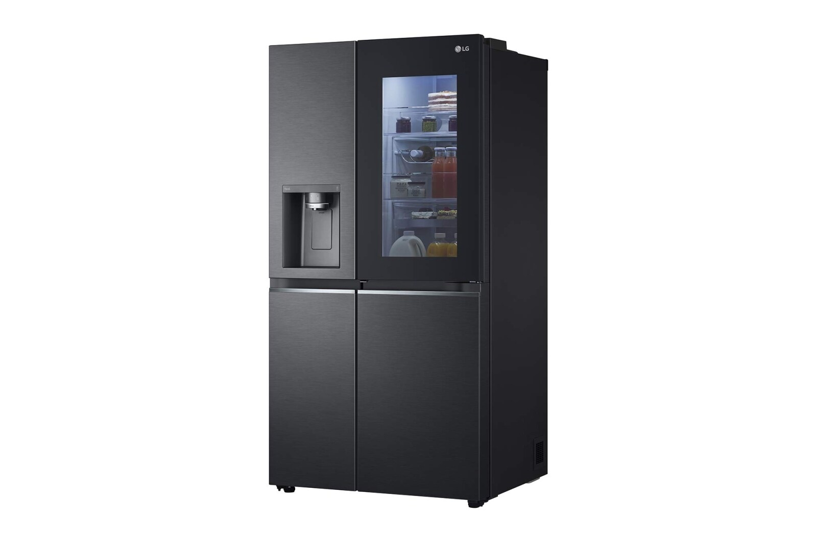 LG 635L InstaView Door in Door™ Side by Side (Matte Black Steel), Energiklasse E, Vand-/isdispenser med vandtilkobling, Smart Diagnosis™ med Wi-Fi, GSXV90MCAE