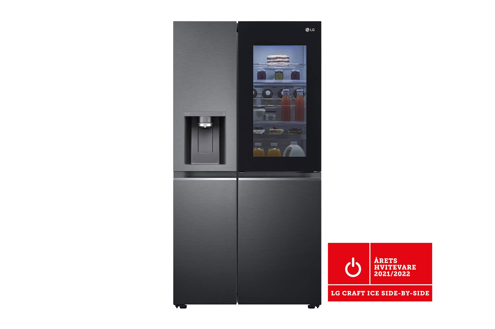 LG 635L InstaView Door in Door™ Side by Side (Matte Black Steel), Craft Ice, Energiklasse E, Smart Diagnosis™ med Wi-Fi, GSXV90MCDE