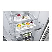 LG 635L InstaView Door in Door™ Side by Side (Brushed Steel), Energiklasse F, Vand-/isdispenser uden vandtilkobling, Smart Diagnosis™ med Wi-Fi, GSXV91BSAF