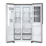LG 635L InstaView Door in Door™ Side by Side (Brushed Steel), Energiklasse F, Vand-/isdispenser uden vandtilkobling, Smart Diagnosis™ med Wi-Fi, GSXV91BSAF