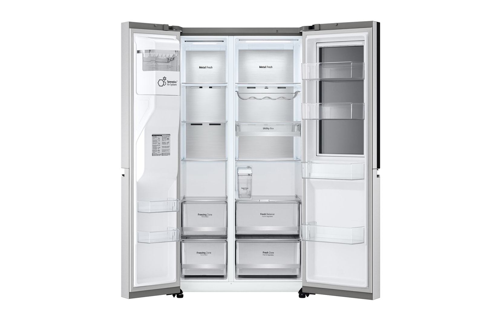 LG 635L InstaView Door in Door™ Side by Side (Brushed Steel), Energiklasse F, Vand-/isdispenser uden vandtilkobling, Smart Diagnosis™ med Wi-Fi, GSXV91BSAF