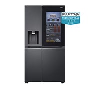 Visning forfra af  635L InstaView Door in Door™ Side by Side (Matte Black Steel), Energiklasse E, Vand-/isdispenser uden vandtilkobling, Smart Diagnosis™ med Wi-Fi GSXV91MCAE