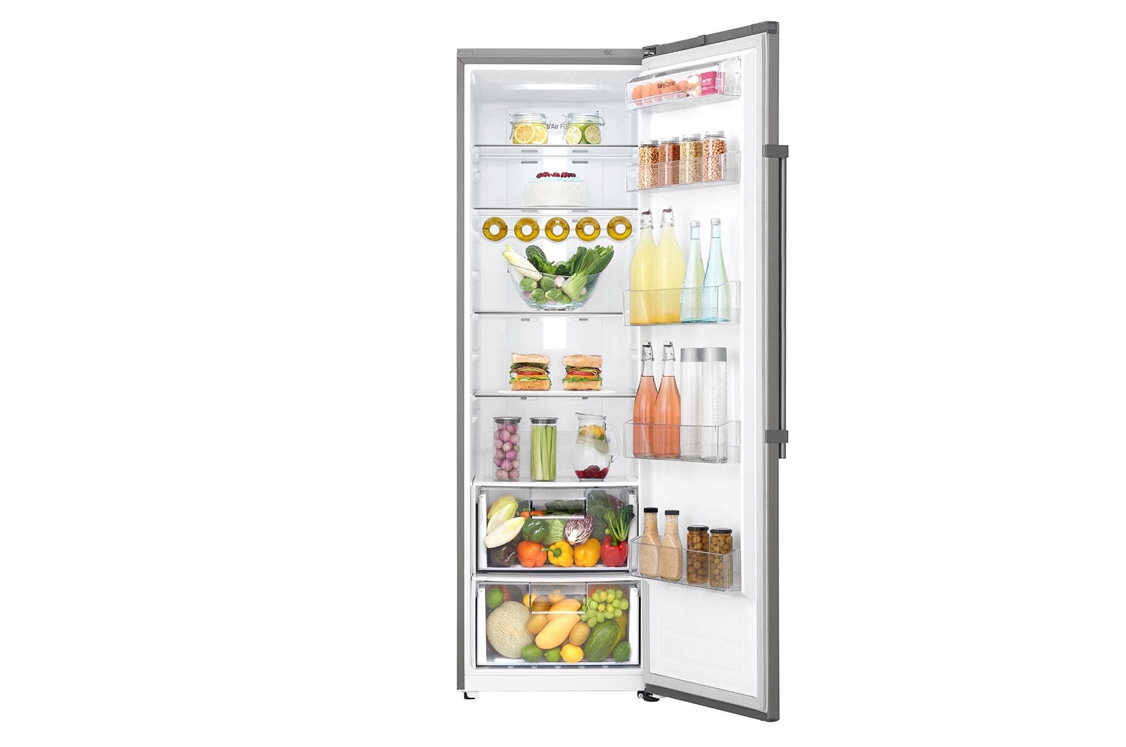 LG 375L Fritstående køleskab (Shiny Steel) - Energiklasse F, Moist Balance Crisper™  og Smart Diagnosis™ med Wi-Fi, KL5241PZJZ