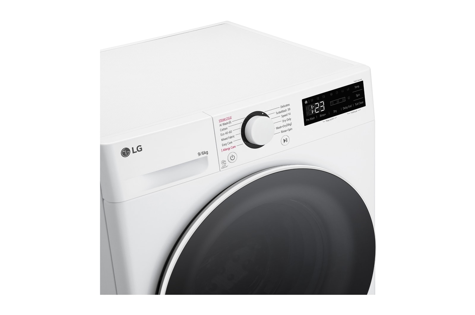 LG 9kg / 6 kg Kombineret vaskemaskine/tørretumbler(Hvid) - Steam, Energiklasse A/D, TurboWash™360, AI DD™, Smart Diagnosis™, CV50T6S2E1
