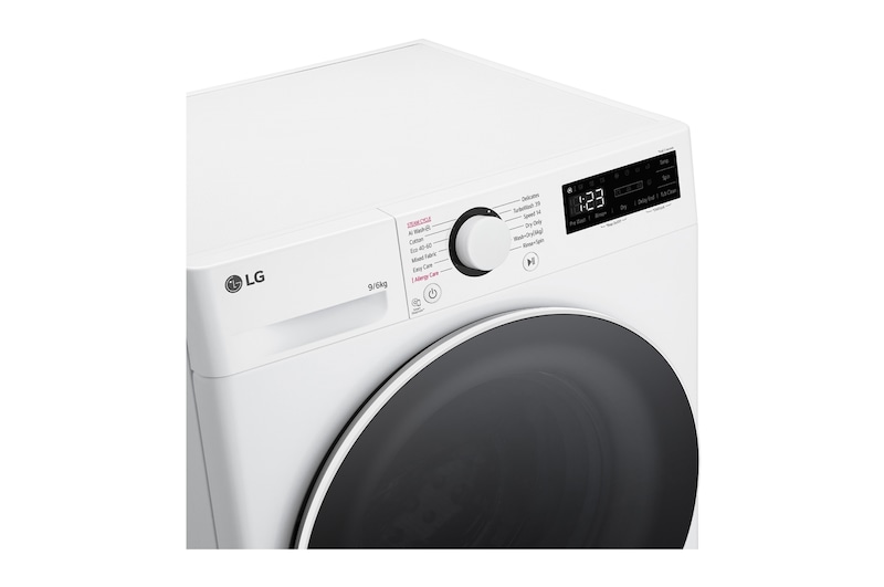 LG 9kg / 6 kg Kombineret vaskemaskine/tørretumbler(Hvid) - Steam, Energiklasse A/D, TurboWash™360, AI DD™, Smart Diagnosis™, CV50T6S2E1