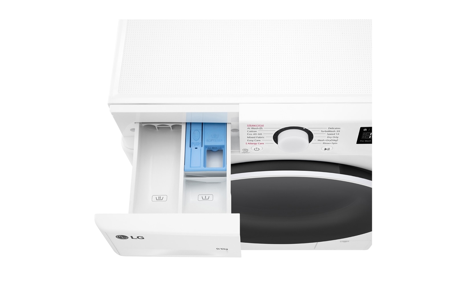 LG 9kg / 6 kg Kombineret vaskemaskine/tørretumbler(Hvid) - Steam, Energiklasse A/D, TurboWash™360, AI DD™, Smart Diagnosis™, CV50T6S2E1