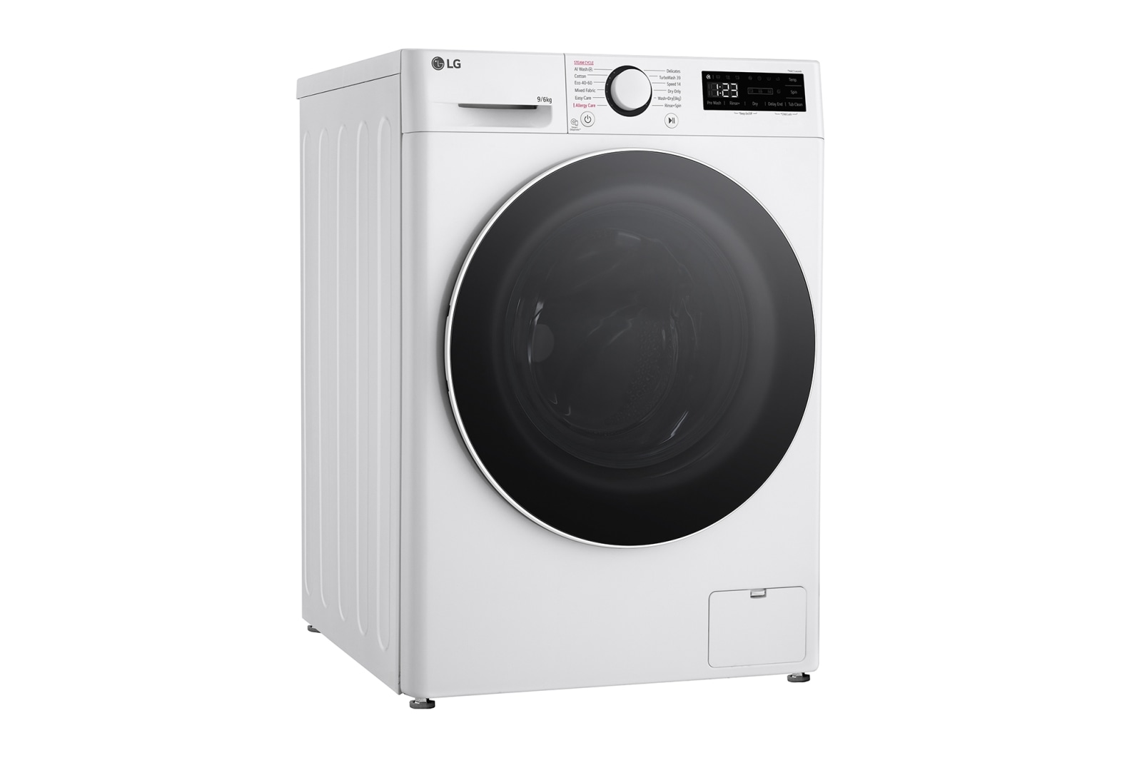 LG 9kg / 6 kg Kombineret vaskemaskine/tørretumbler(Hvid) - Steam, Energiklasse A/D, TurboWash™360, AI DD™, Smart Diagnosis™, CV50T6S2E1
