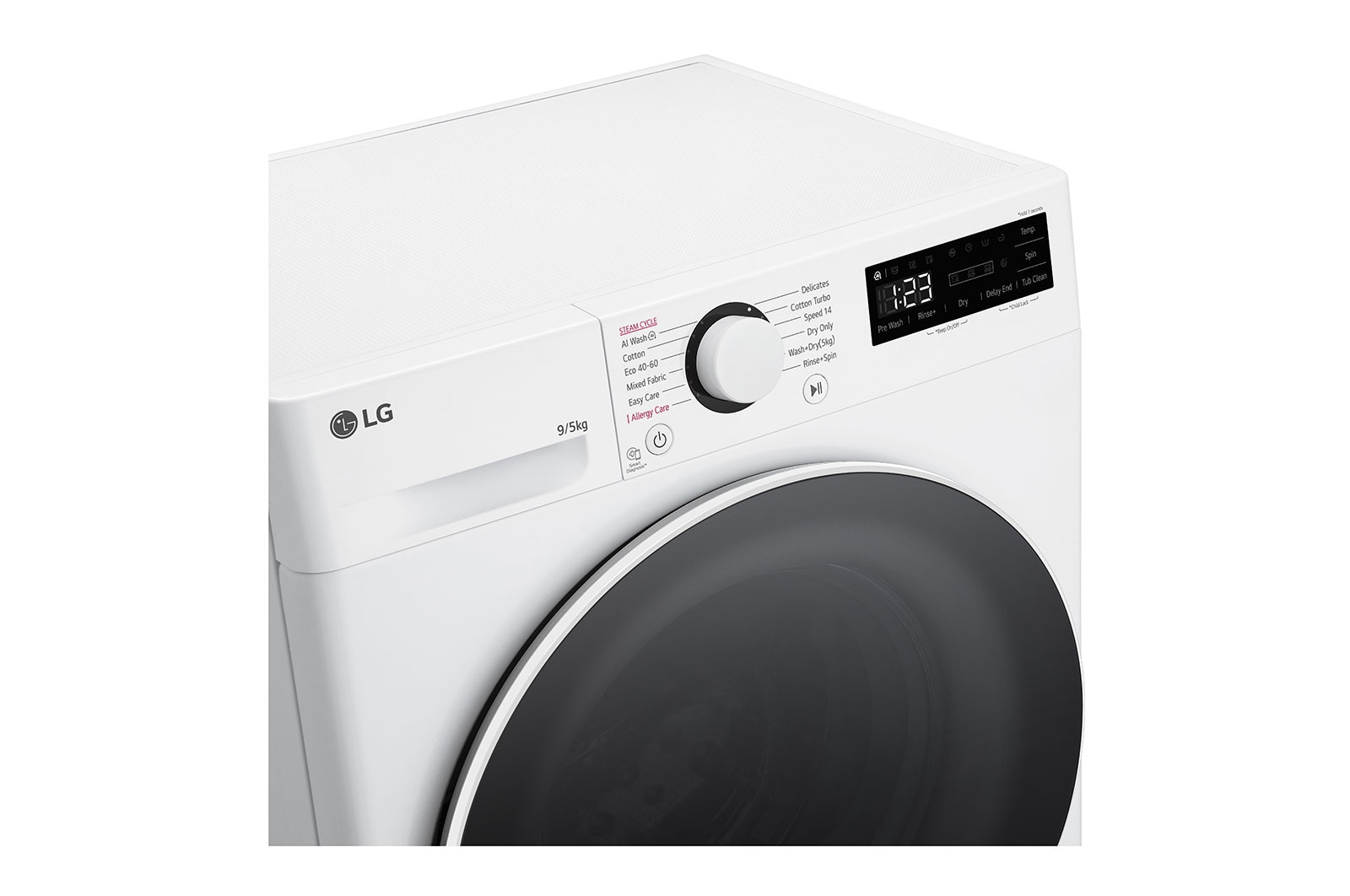 LG Slim 9 kg / 5 kg Kombineret vaskemaskine/tørretumbler(Hvid) - Steam, Energiklasse A/E, AI DD™, Smart Diagnosis™,  47,5cm dybde, CV92T5S4SQE