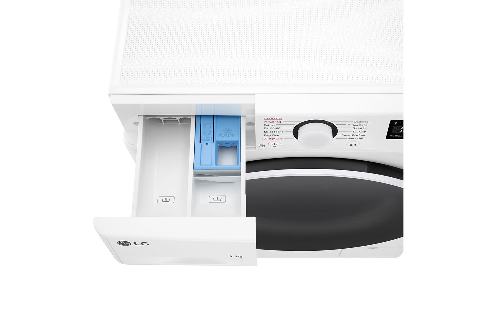 LG Slim 9 kg / 5 kg Kombineret vaskemaskine/tørretumbler(Hvid) - Steam, Energiklasse A/E, AI DD™, Smart Diagnosis™,  47,5cm dybde, CV92T5S4SQE