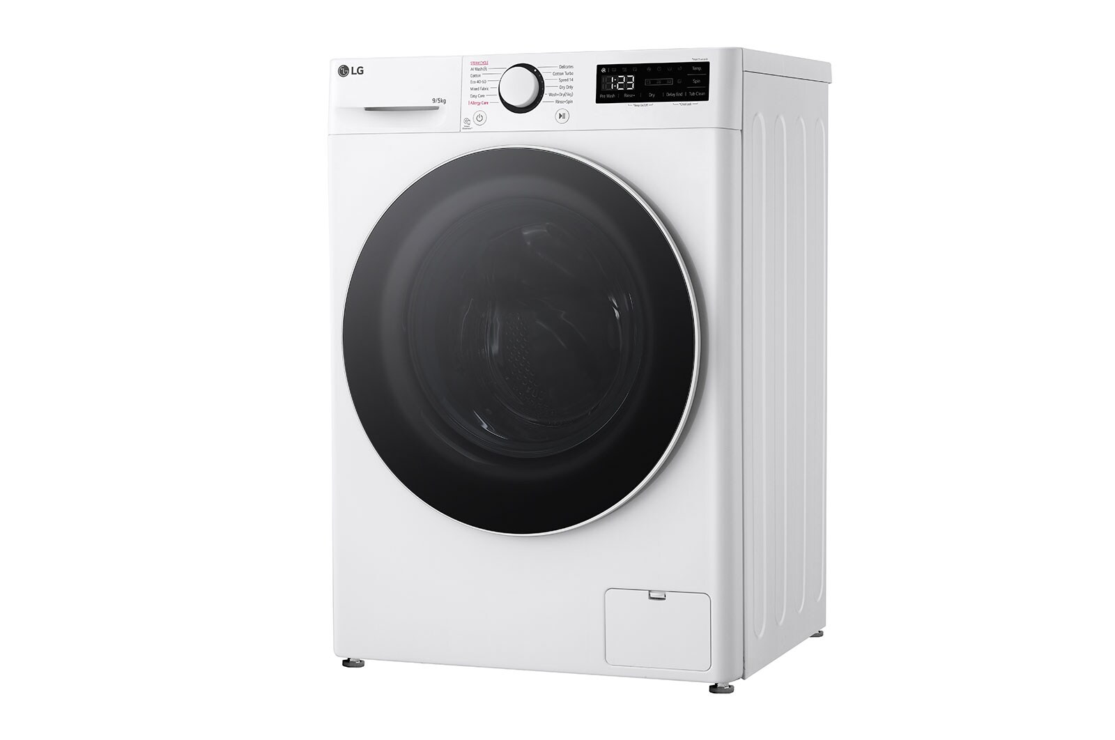 LG Slim 9 kg / 5 kg Kombineret vaskemaskine/tørretumbler(Hvid) - Steam, Energiklasse A/E, AI DD™, Smart Diagnosis™,  47,5cm dybde, CV92T5S4SQE