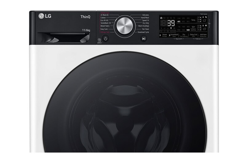 LG 11 kg / 6 kg Kombineret vaskemaskine/tørretumbler(Hvid) - Auto Dose, Steam, Energiklasse D, TurboWash™360, AI DD™, Smart Diagnosis™ med Wi-Fi, CV94E7S2BA
