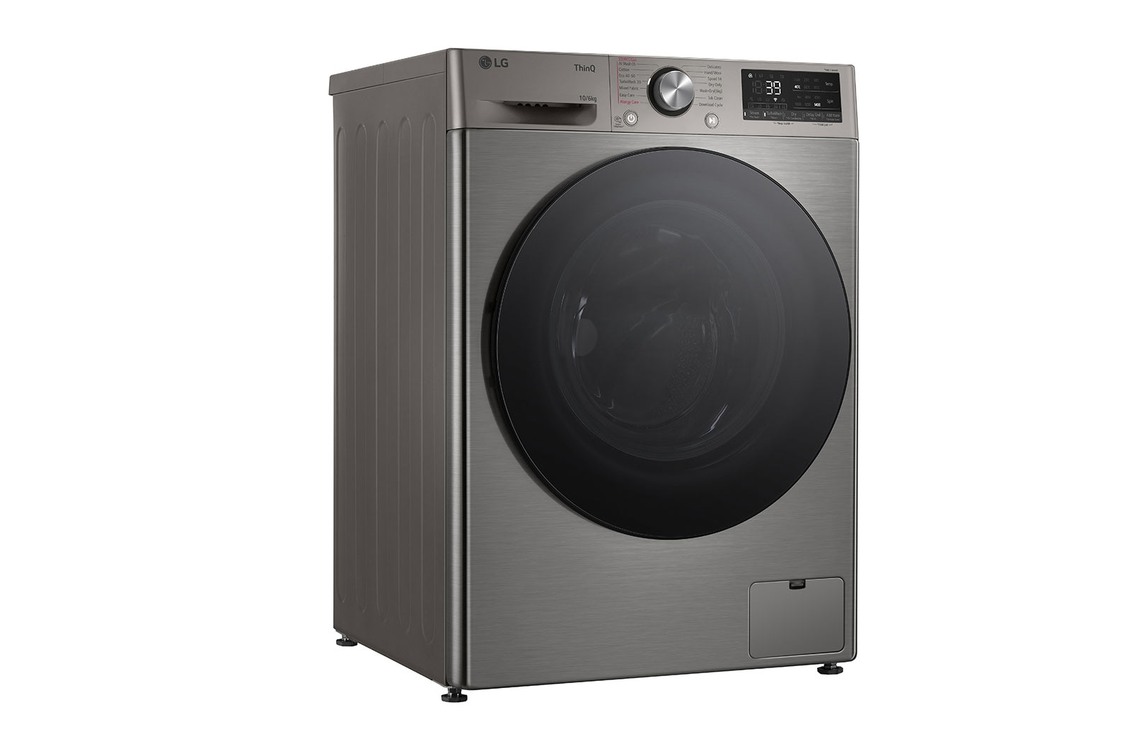 LG 10 kg / 6 kg Kombineret vaskemaskine/tørretumbler(Platinum Silver) - Steam, Energiklasse A/D, TurboWash™360, AI DD™, Smart Diagnosis™ med Wi-Fi, CV94V7S2QN