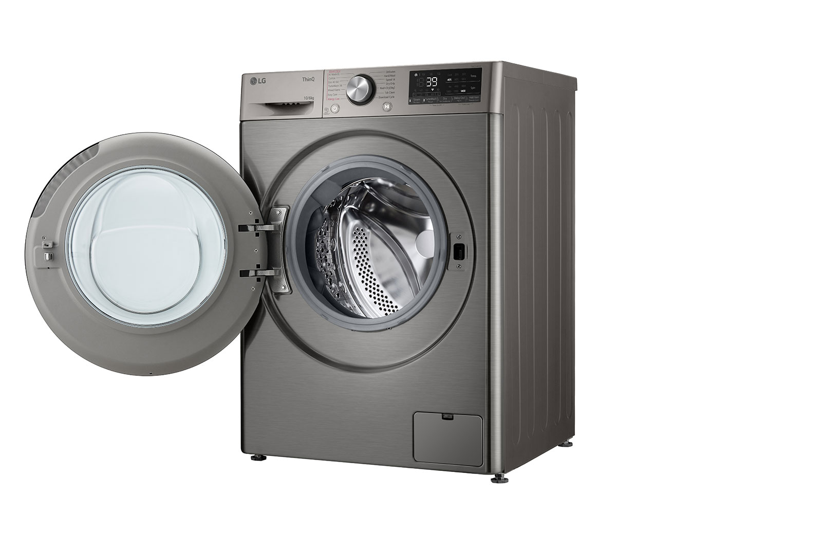 LG 10 kg / 6 kg Kombineret vaskemaskine/tørretumbler(Platinum Silver) - Steam, Energiklasse A/D, TurboWash™360, AI DD™, Smart Diagnosis™ med Wi-Fi, CV94V7S2QN