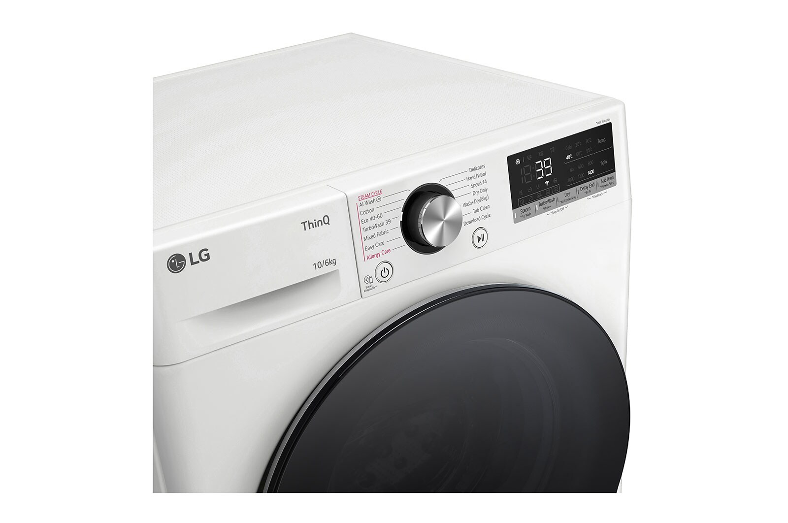 LG 10 kg / 6 kg Kombineret vaskemaskine/tørretumbler(Hvid) - Steam, Energiklasse A/D, TurboWash™360, AI DD™, Smart Diagnosis™ med Wi-Fi, CV94V7S2WN