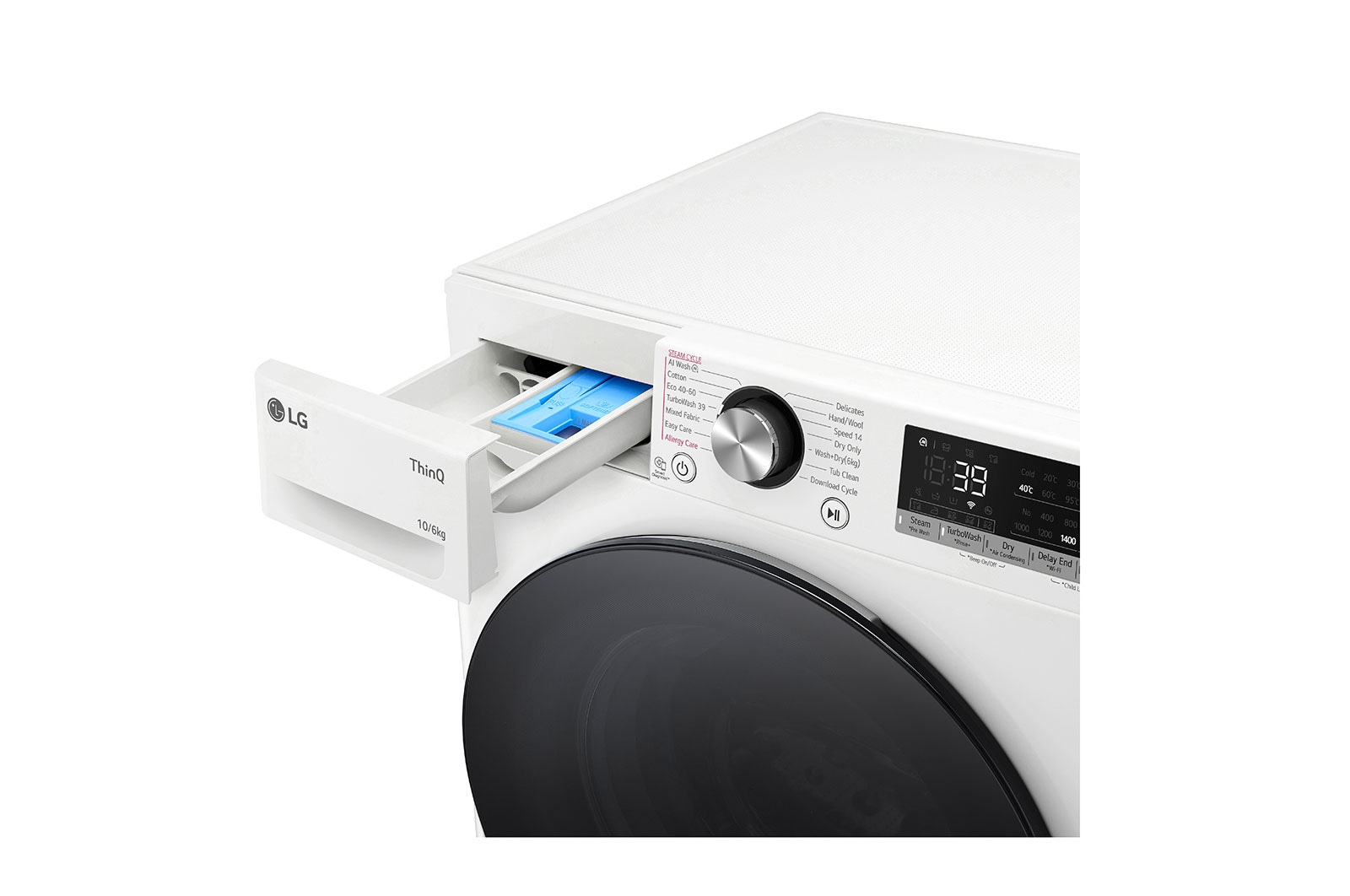LG 10 kg / 6 kg Kombineret vaskemaskine/tørretumbler(Hvid) - Steam, Energiklasse A/D, TurboWash™360, AI DD™, Smart Diagnosis™ med Wi-Fi, CV94V7S2WN