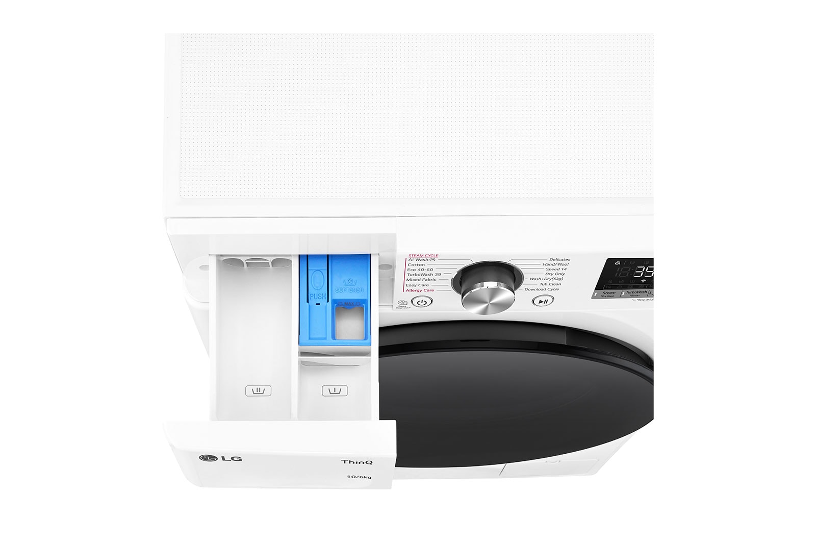 LG 10 kg / 6 kg Kombineret vaskemaskine/tørretumbler(Hvid) - Steam, Energiklasse A/D, TurboWash™360, AI DD™, Smart Diagnosis™ med Wi-Fi, CV94V7S2WN