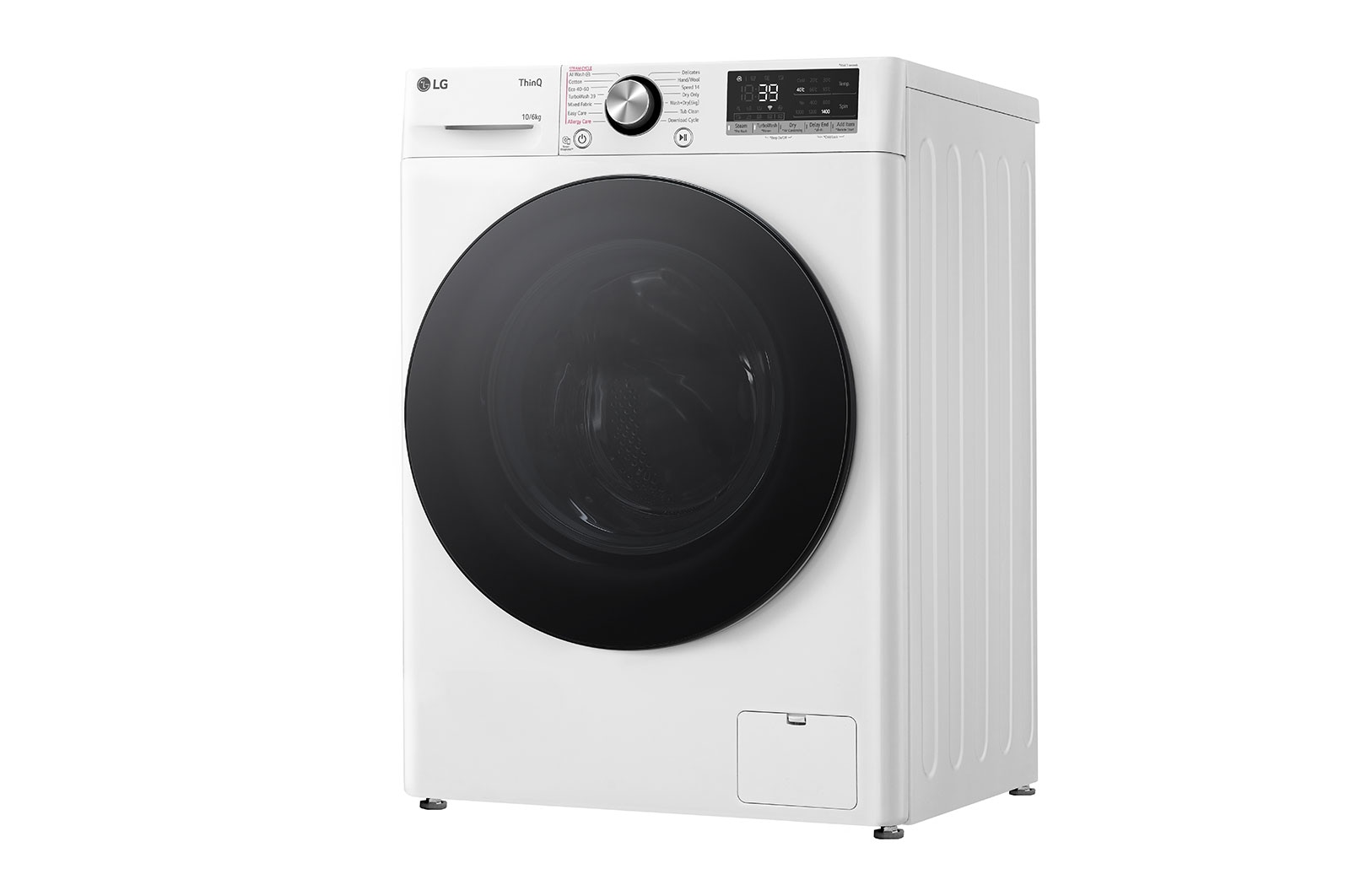 LG 10 kg / 6 kg Kombineret vaskemaskine/tørretumbler(Hvid) - Steam, Energiklasse A/D, TurboWash™360, AI DD™, Smart Diagnosis™ med Wi-Fi, CV94V7S2WN
