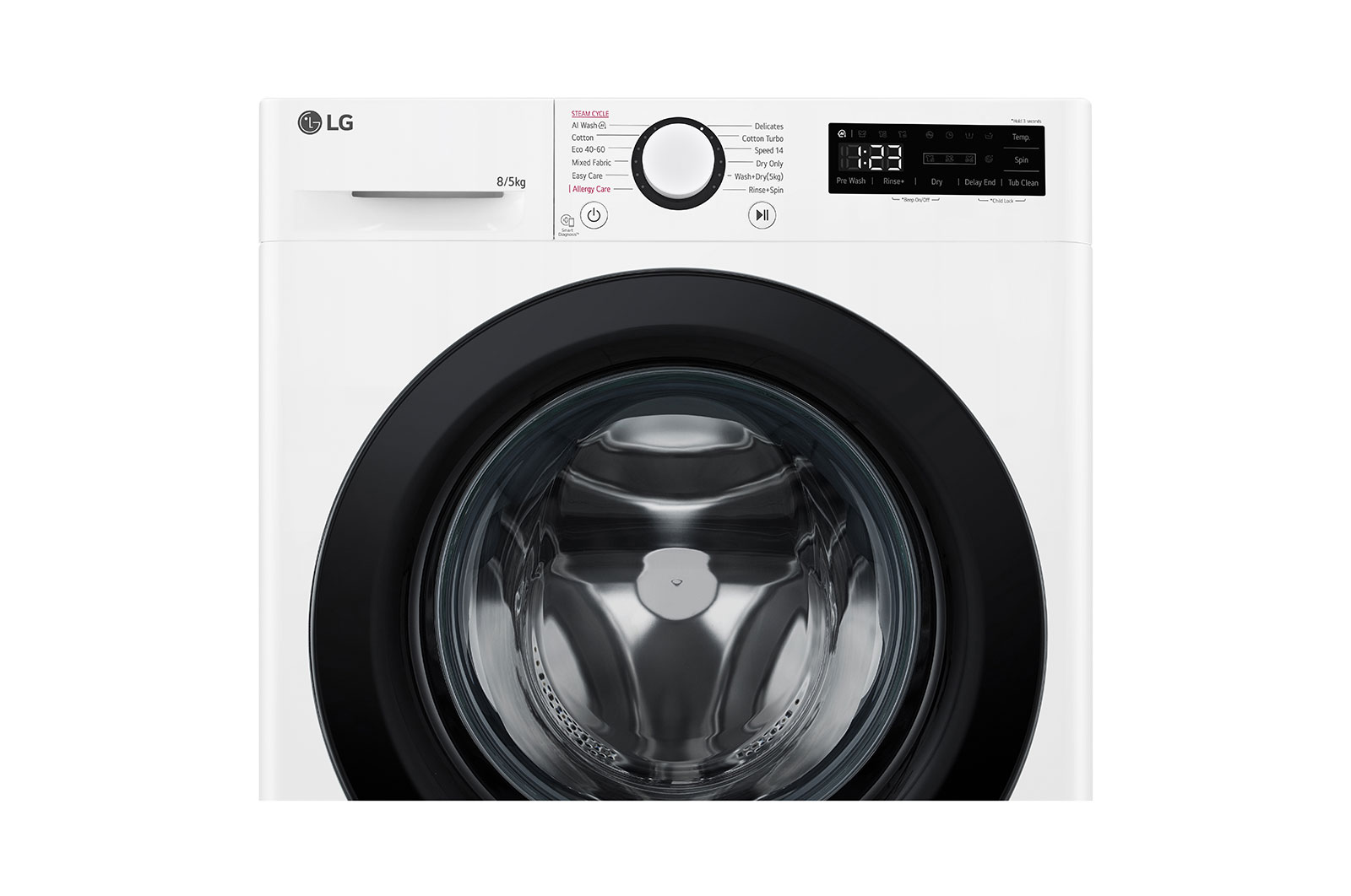 LG Slim 8 kg / 5 kg Kombineret vaskemaskine/tørretumbler(Hvid) - Steam, Energiklasse A/E, AI DD™, Smart Diagnosis™, F2Y5PRP6W