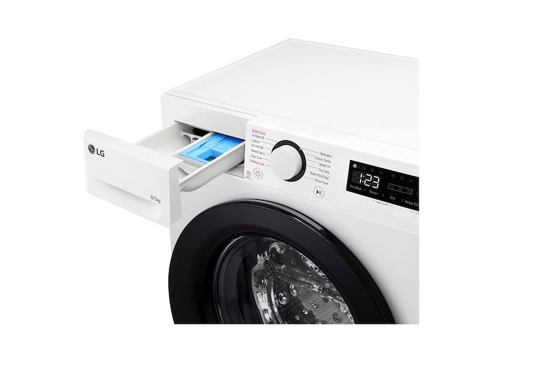 LG Slim 8 kg / 5 kg Kombineret vaskemaskine/tørretumbler(Hvid) - Steam, Energiklasse A/E, AI DD™, Smart Diagnosis™, F2Y5PRP6W