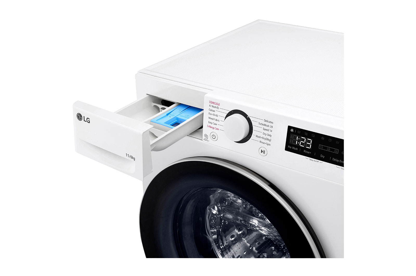 LG 11 kg / 6 kg Kombineret vaskemaskine/tørretumbler(Hvid) - Steam, Energiklasse A/D, TurboWash™360, AI DD™, Smart Diagnosis™, F4Y5ERP1WY