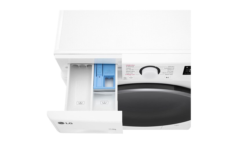 LG 11 kg / 6 kg Kombineret vaskemaskine/tørretumbler(Hvid) - Steam, Energiklasse A/D, TurboWash™360, AI DD™, Smart Diagnosis™, F4Y5ERP1WY