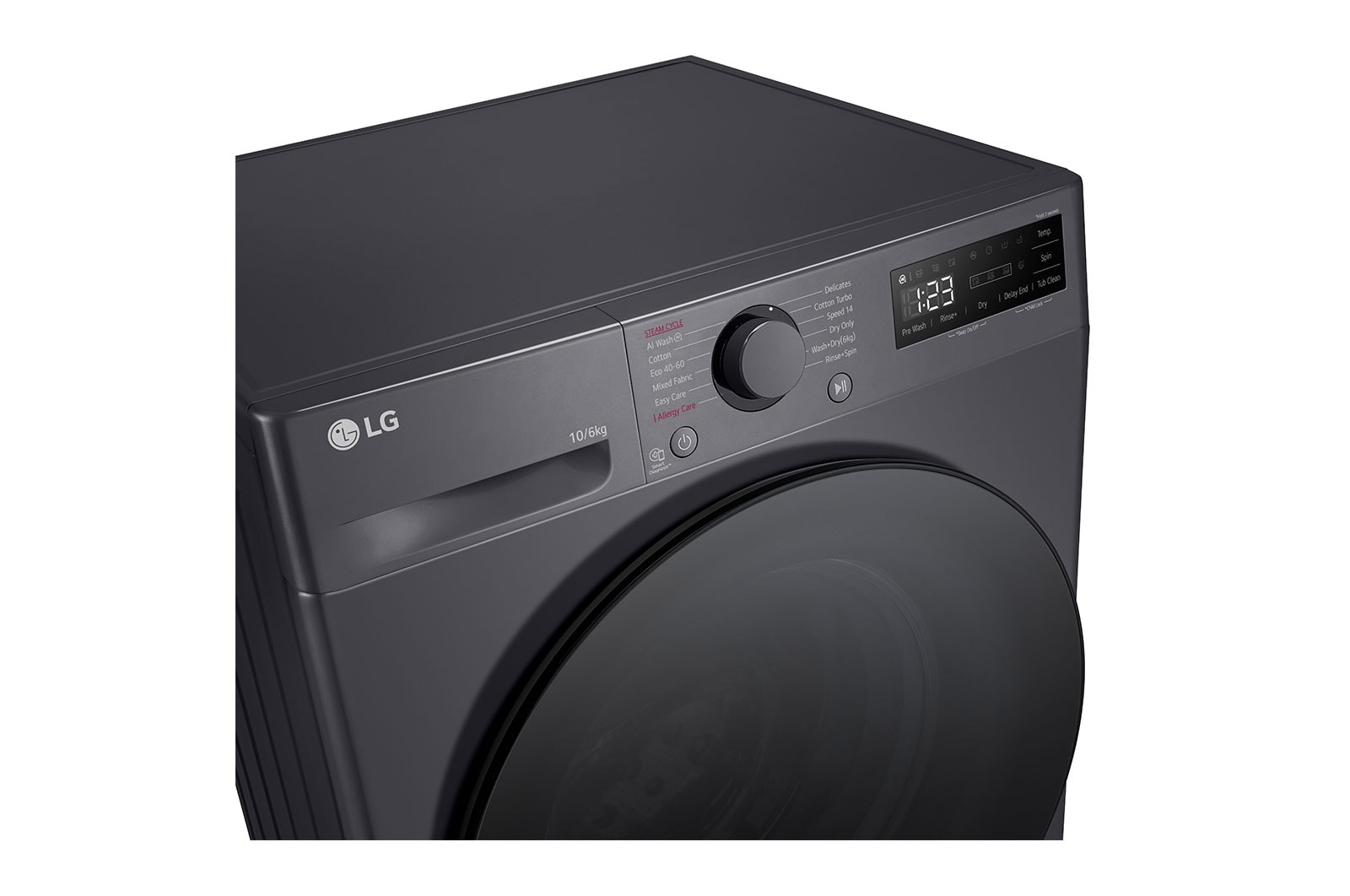 LG 10 kg / 6 kg Kombineret vaskemaskine/tørretumbler(Middle Black) - Steam, Energiklasse A/D, AI DD™, Smart Diagnosis™, F4Y5RRPYJ