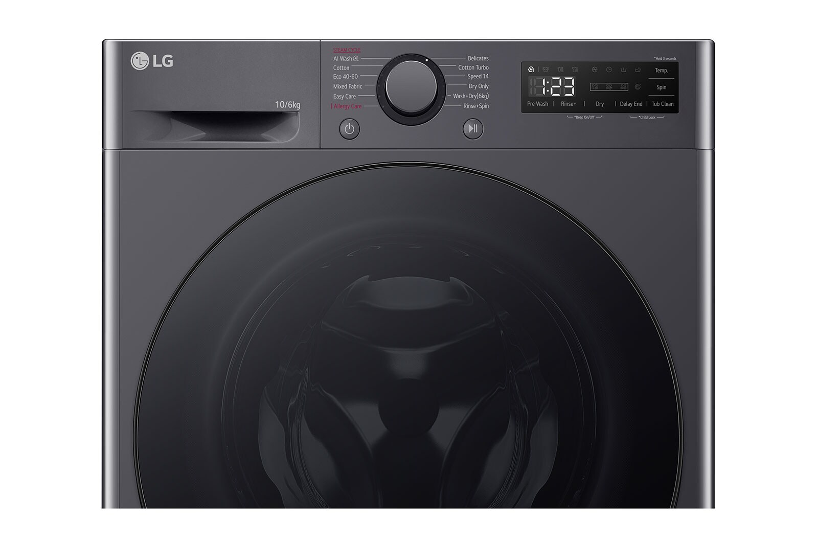 LG 10 kg / 6 kg Kombineret vaskemaskine/tørretumbler(Middle Black) - Steam, Energiklasse A/D, AI DD™, Smart Diagnosis™, F4Y5RRPYJ